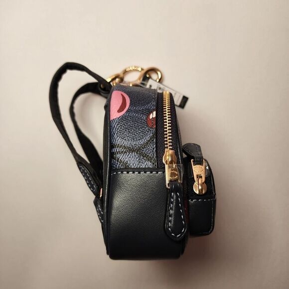 NWT COACH CZ086 Mini Court Backpack Bag Charm Signature Canvas Cherry Denim - Picture 4 of 7